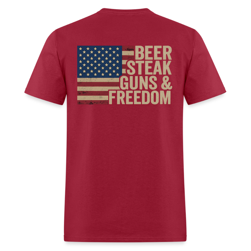 Beer Steak Guns & Freedom T Shirt - dark red