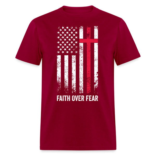 Faith Over Fear Cross T Shirt - dark red