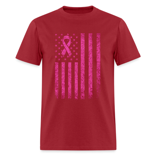 Breast Cancer Awareness US Flag T Shirt - dark red
