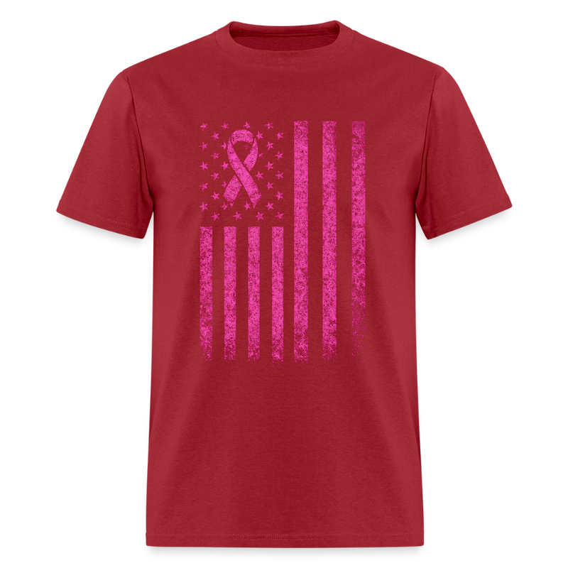 Breast Cancer Awareness US Flag T Shirt - dark red