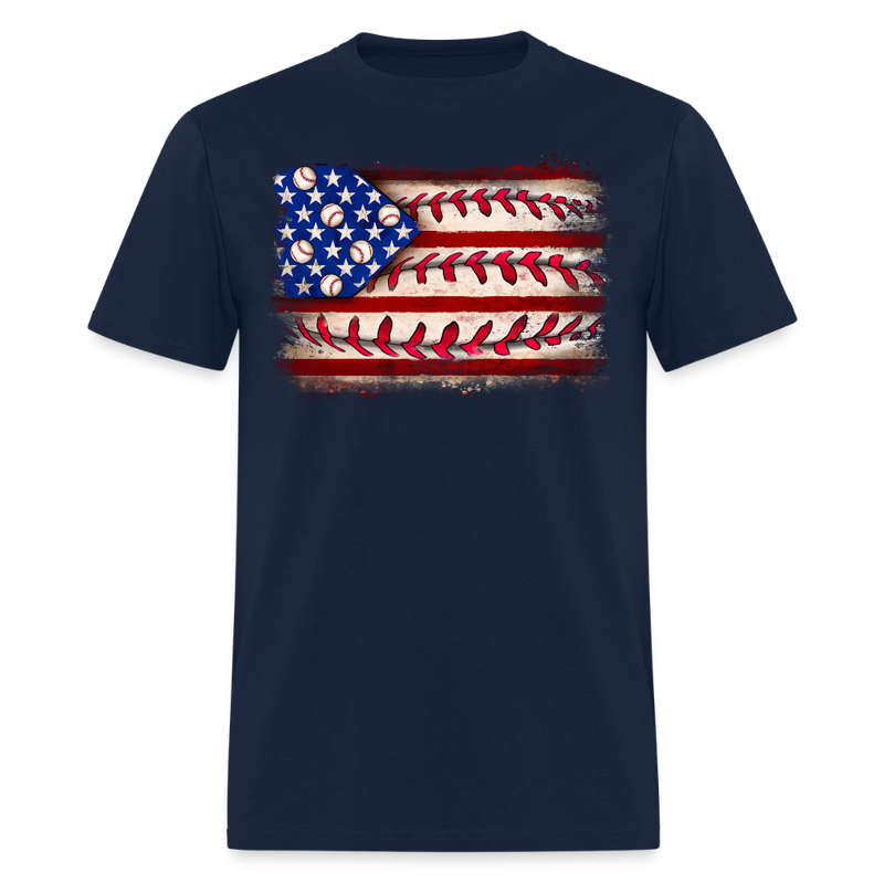 Baseball American Flag T Shirt - navy