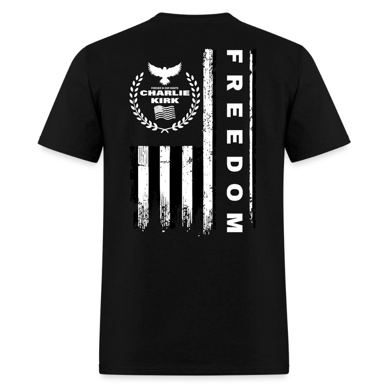 RIP Charlie Kirk Signature Forever In Our Heart US Flag T Shirt - black