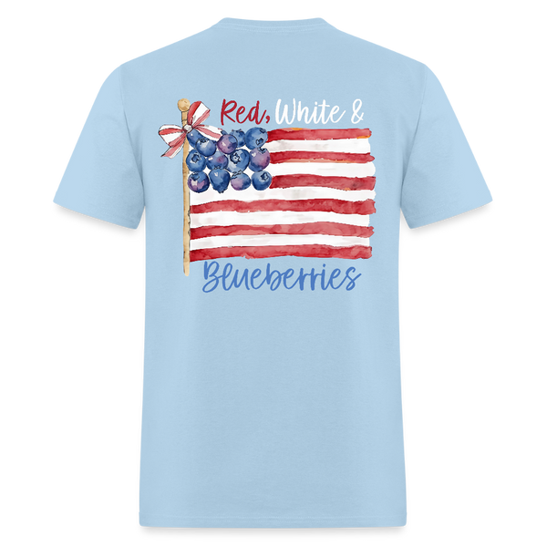 Freedom Red White & Blueberries Coquette Flag T Shirt - powder blue