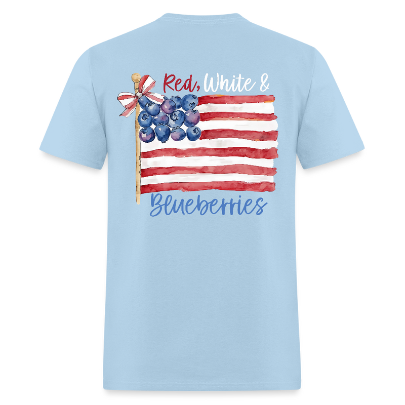 Freedom Red White & Blueberries Coquette Flag T Shirt - powder blue