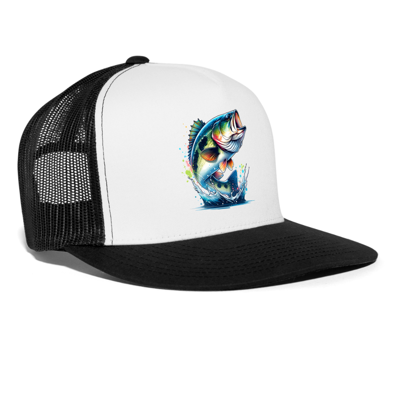 Jumping Smallmouth Bass Trucker Hat - white/black