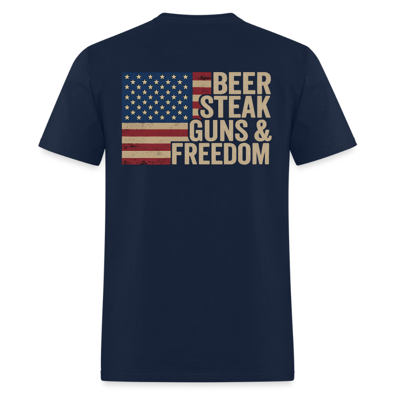 Beer Steak Guns & Freedom T Shirt - navy