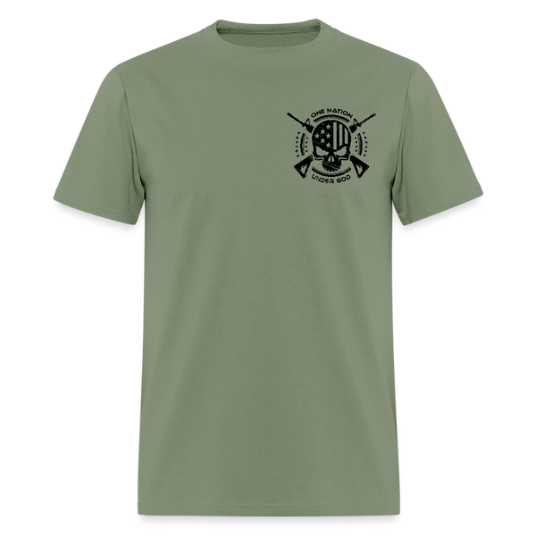 One Nation Under God Skull American Flag T Shirt - military green
