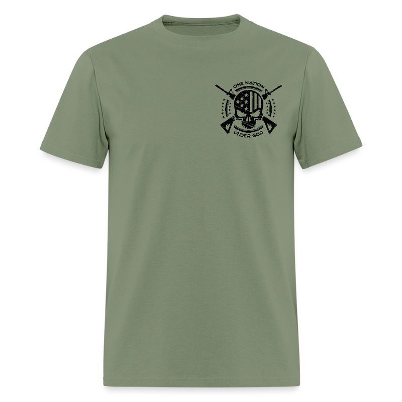 One Nation Under God Skull American Flag T Shirt - military green