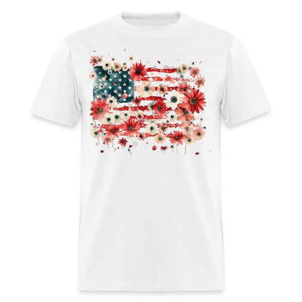 Floral American Flag T Shirt - white