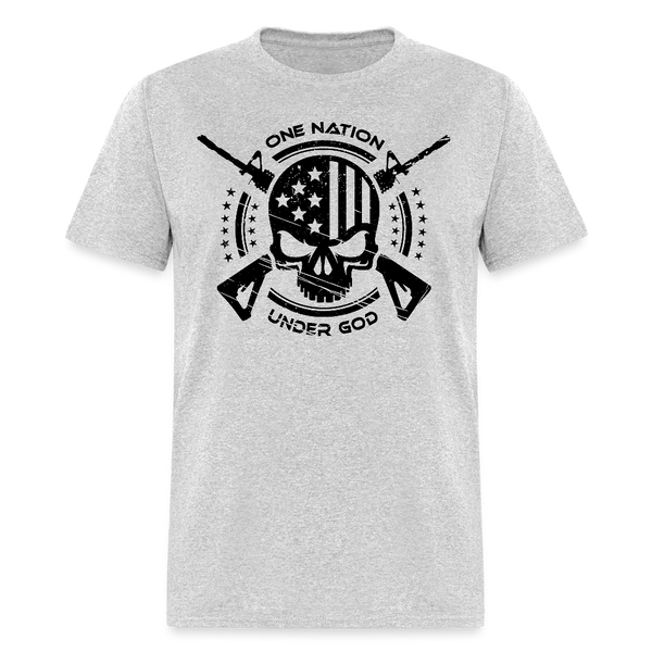 One Nation Under God Skull T Shirt - heather gray