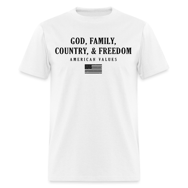 God, Family, Country, and Freedom T Shirt - white