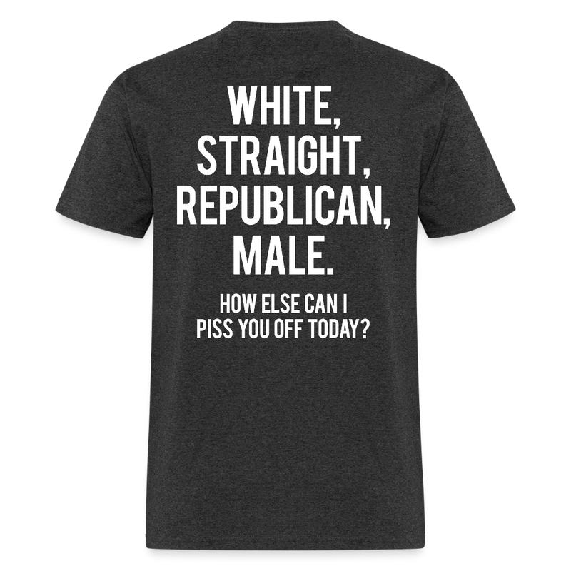 White Straight Republican Male Back Print T Shirt - heather black