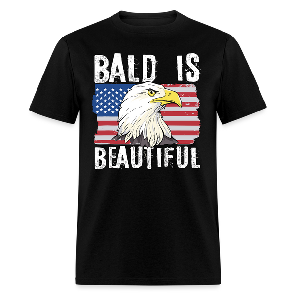 Bald Is Beautiful Eagle USA Flag T Shirt - black