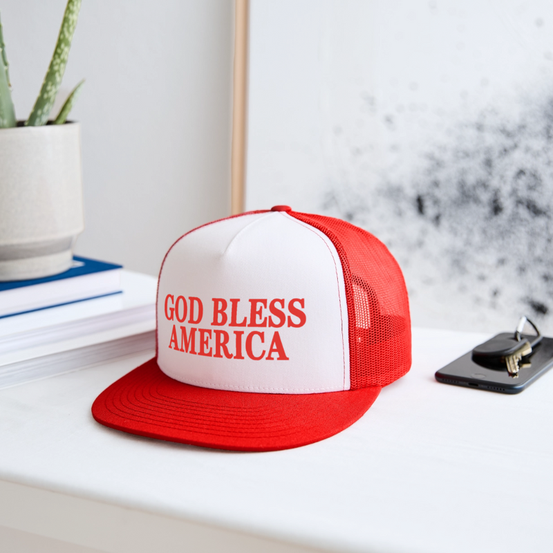 God Bless America Red Trucker Hat - white/red