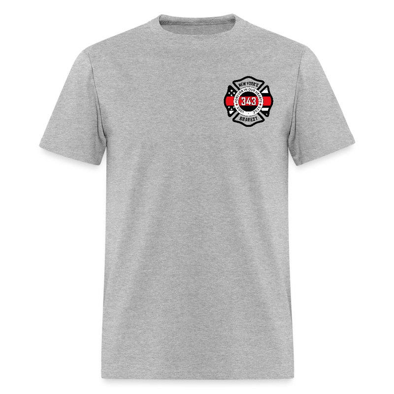 Forever In Our Hearts 343 New York's Bravest 2001 - 2025 White T Shirt - heather gray