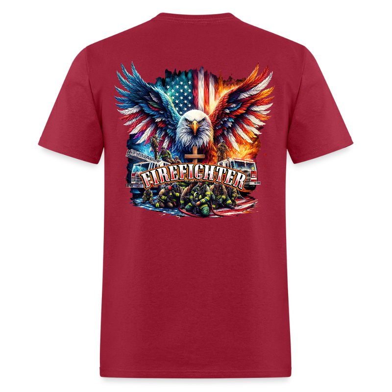 Firefighter Eagle Double Sided T Shirt - dark red