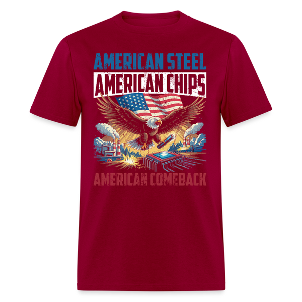 American Steel American Chips American Comeback T Shirt - dark red