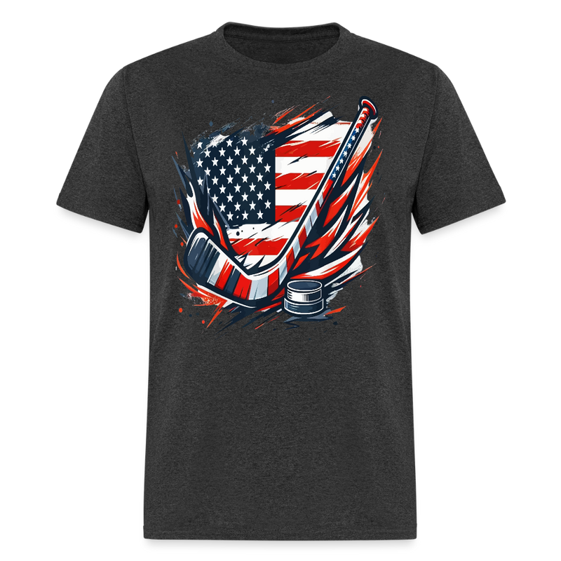 Hockey USA Flag T Shirt - heather black