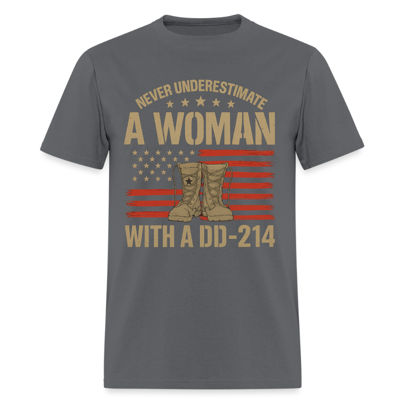 Never Underestimate A Woman T Shirt - charcoal