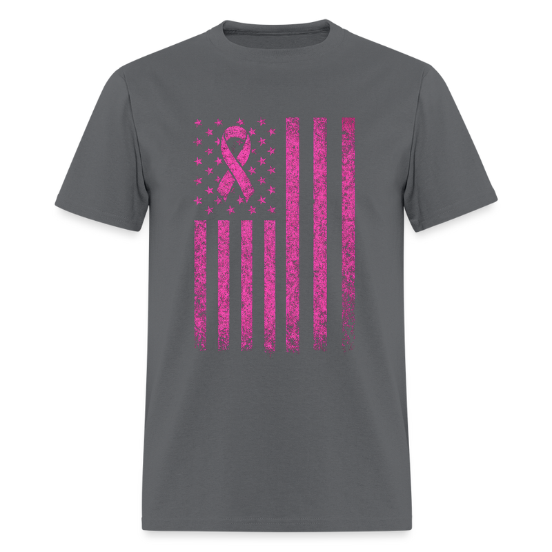 Breast Cancer Awareness US Flag T Shirt - charcoal