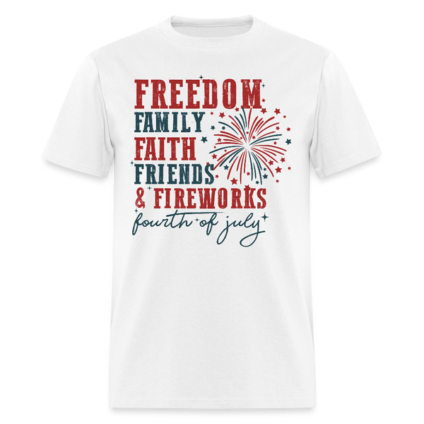 Freedom Family Faith Friends & Fireworks T Shirt - white