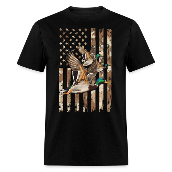 American Flag Waterfowl Hunting T Shirt - black