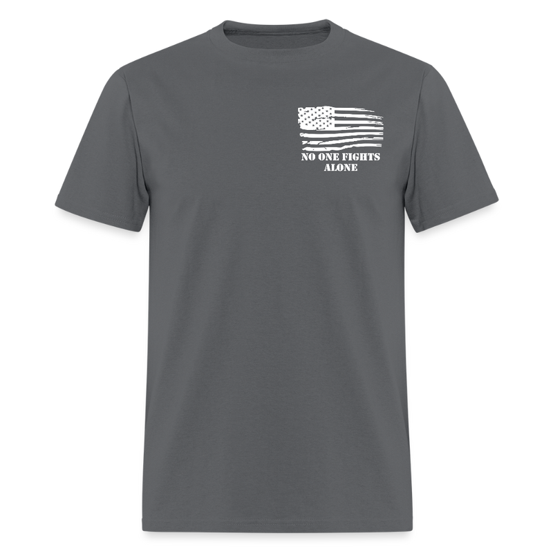 No One Fights Alone USA Flag & Tactical Tools Double Sided Black T Shirt - charcoal