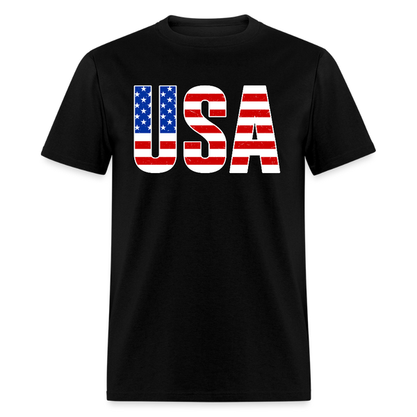 USA Patriotic American Flag T Shirt - black