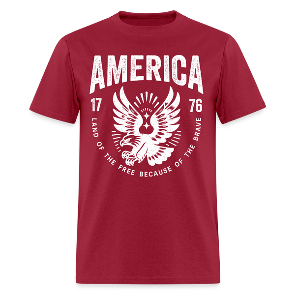 America 1776 Land of the Free Because Of The Brave T Shirt - dark red