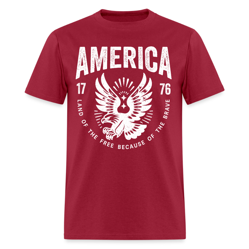 America 1776 Land of the Free Because Of The Brave T Shirt - dark red