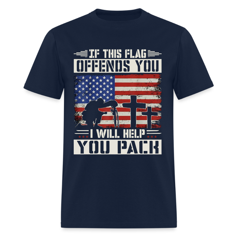 If This Flag Offends You Army Veterans Front Print T Shirt - navy