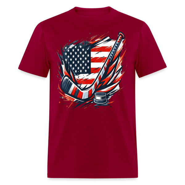 Hockey USA Flag T Shirt - dark red