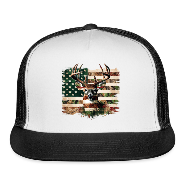 Camo American Deer Trucker Hat - white/black