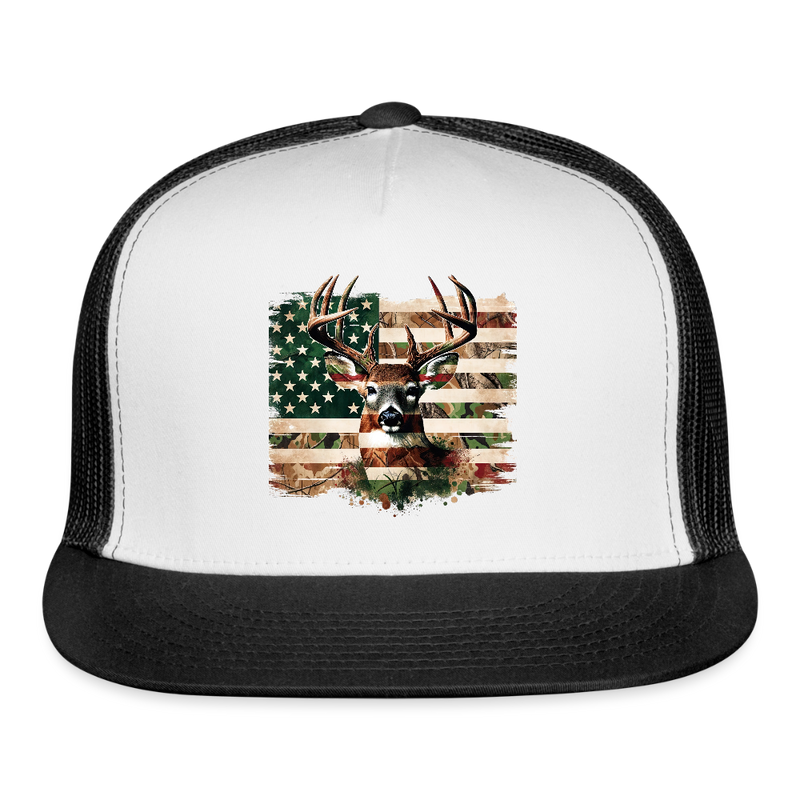 Camo American Deer Trucker Hat - white/black