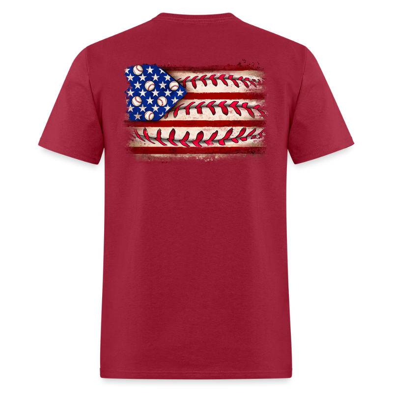 Baseball American Flag Double-Sided Print T Shirt - dark red