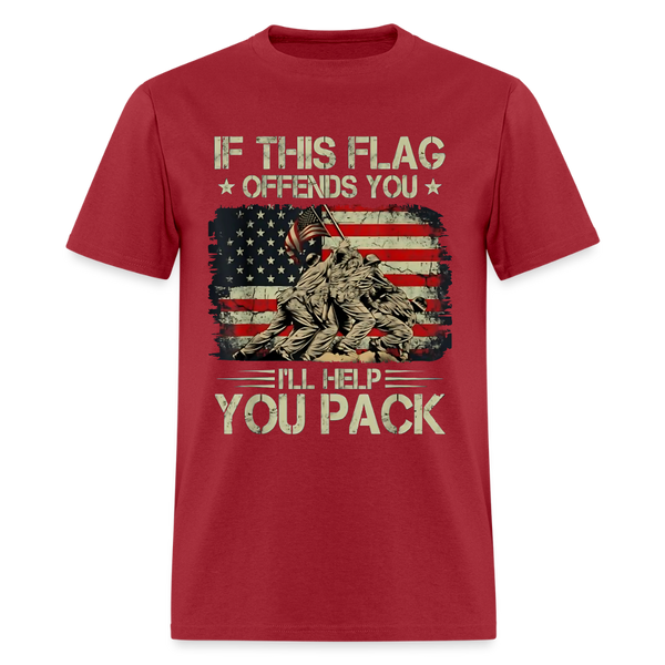 If This Flag Offends You I'll Help You Veterans Front Print T Shirt - dark red