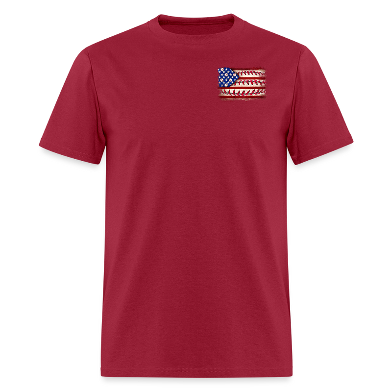 Baseball American Flag Double-Sided Print T Shirt - dark red