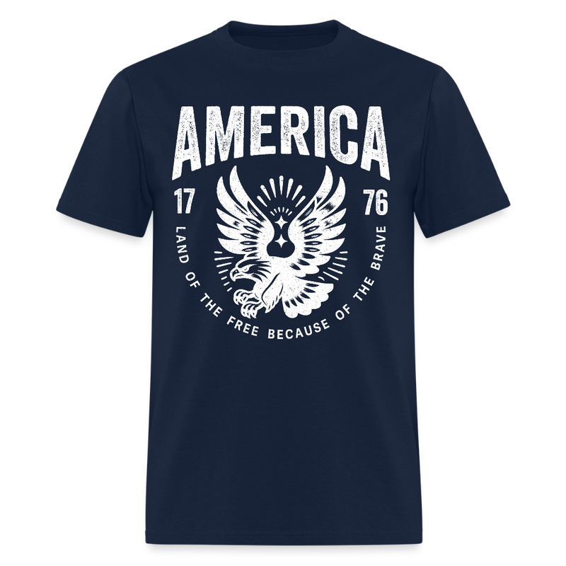 America 1776 Land of the Free Because Of The Brave T Shirt - navy