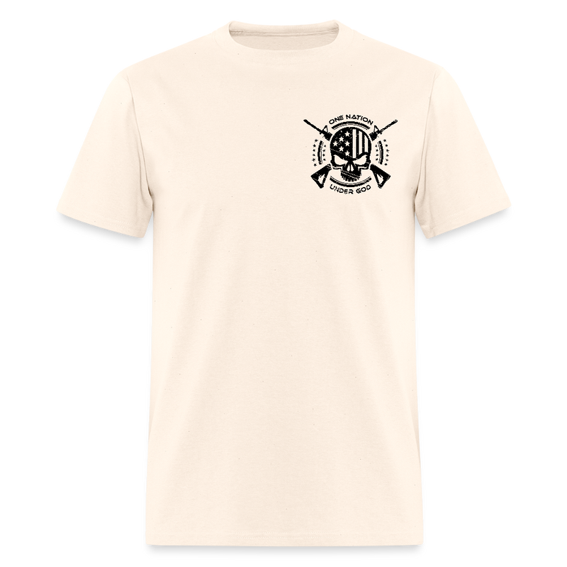 One Nation Under God Skull American Flag T Shirt - natural
