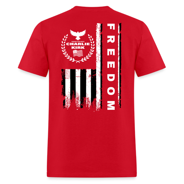 RIP Charlie Kirk Signature Forever In Our Heart US Flag T Shirt - red