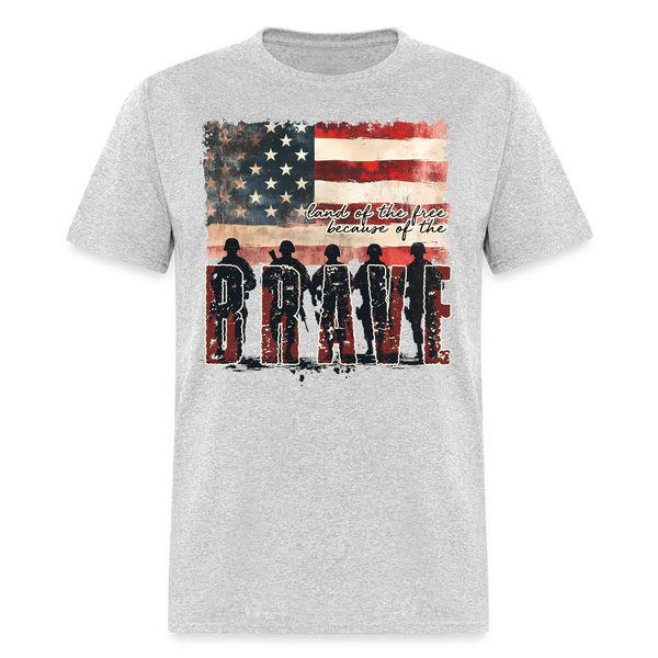 Land of the Free Because Of The Brave Memorial T Shirt - heather gray