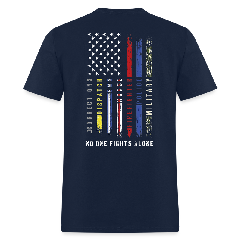 No One Fights Alone USA Flag Double Sided T Shirt - navy