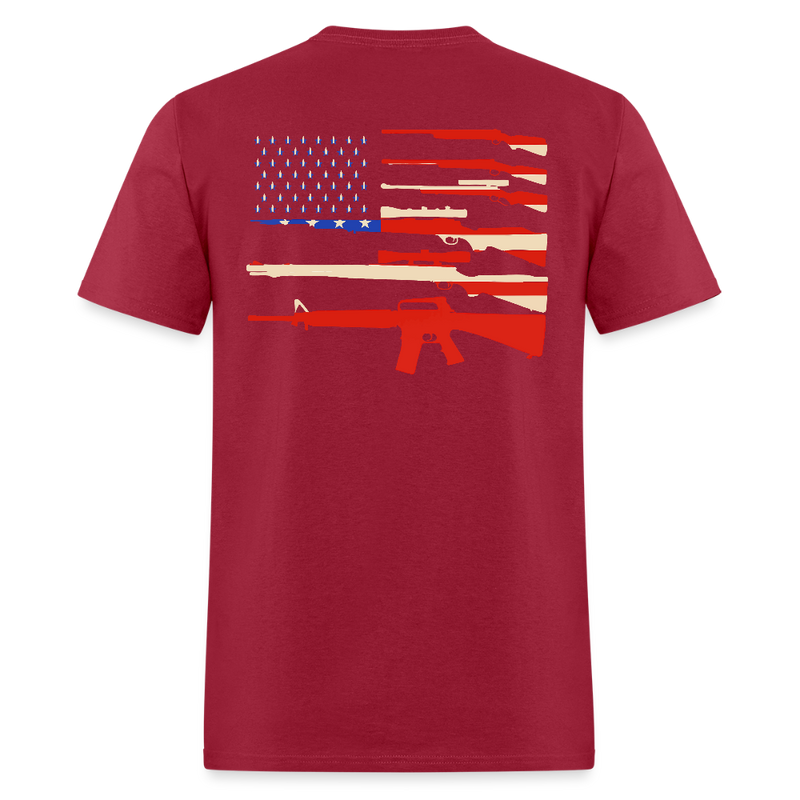 American Flag Guns T Shirt - dark red
