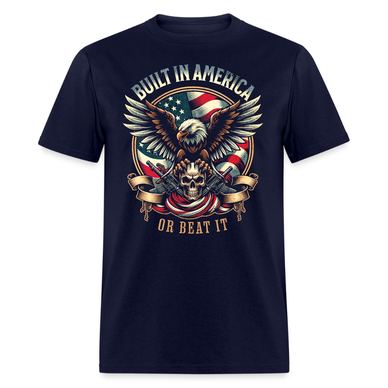 Built in America or Beat It T Shirt - navy