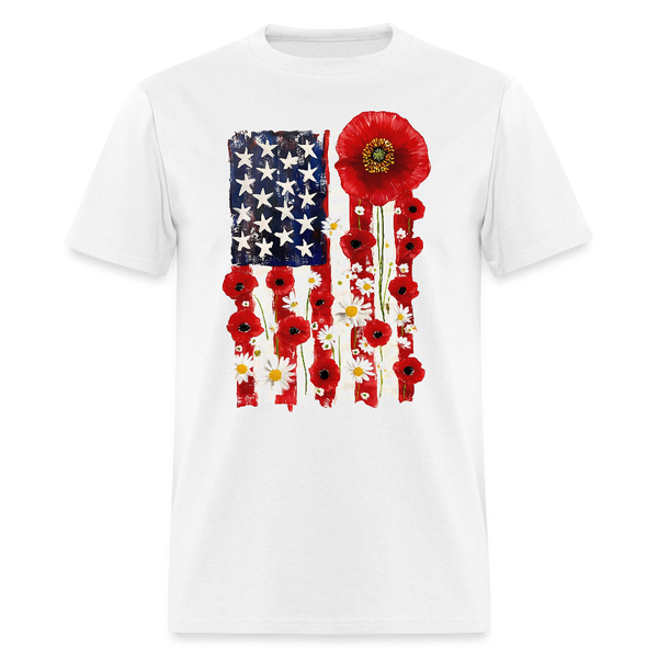 American Flag Poppy Flower Memorial T Shirt - white