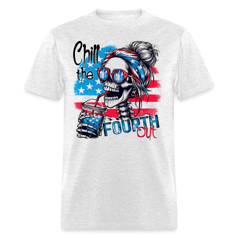 Chill The Fourth Out Retro Skeleton T Shirt - light heather gray