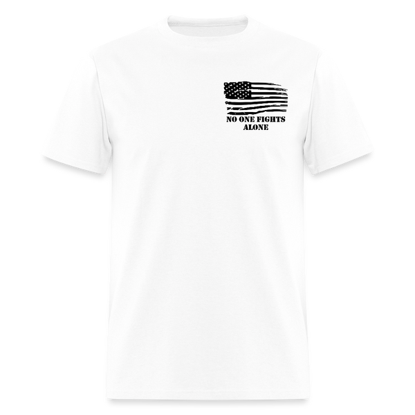 No One Fights Alone USA Flag & Tactical Tools Double Sided White T Shirt - white