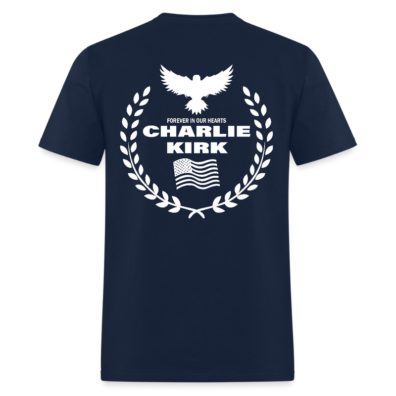Freedom Signature Charlie Kirk Forever In Our Heart US Flag T Shirt - navy