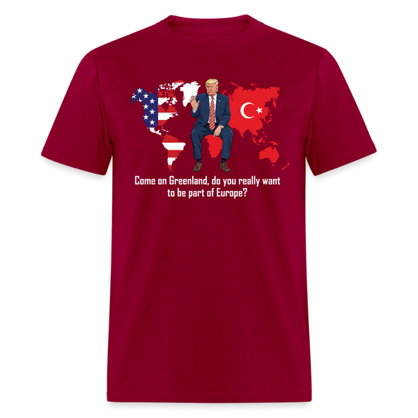 Come On Greenland Anti Europe T Shirt - dark red
