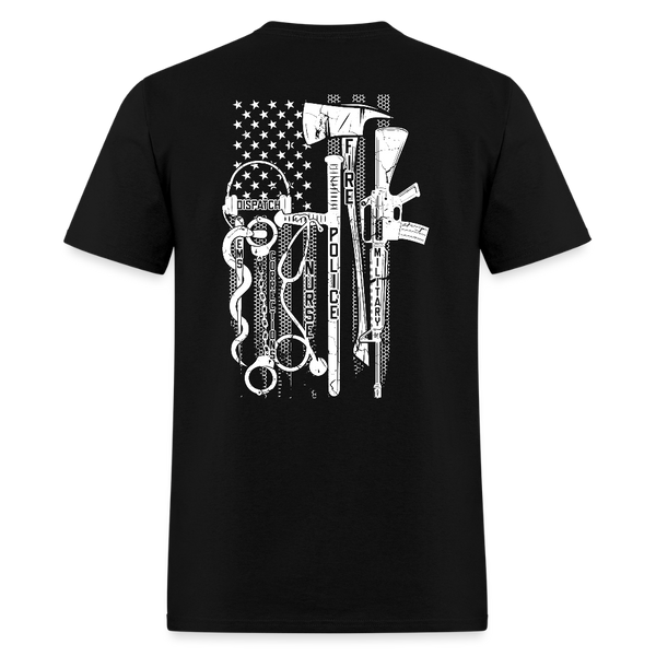 No One Fights Alone USA Flag & Tactical Tools Double Sided Black T Shirt - black